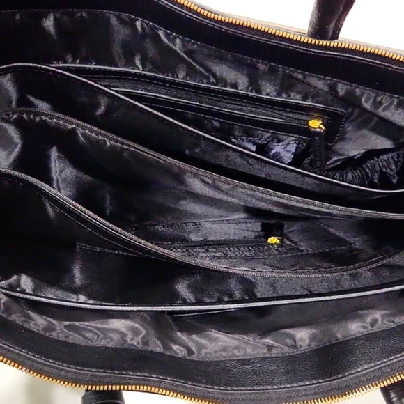 NEW!! Joy & Iman Black Split Leather w/ Gold Accents Large Tote Shoulder Bag - Picture 8 of 13